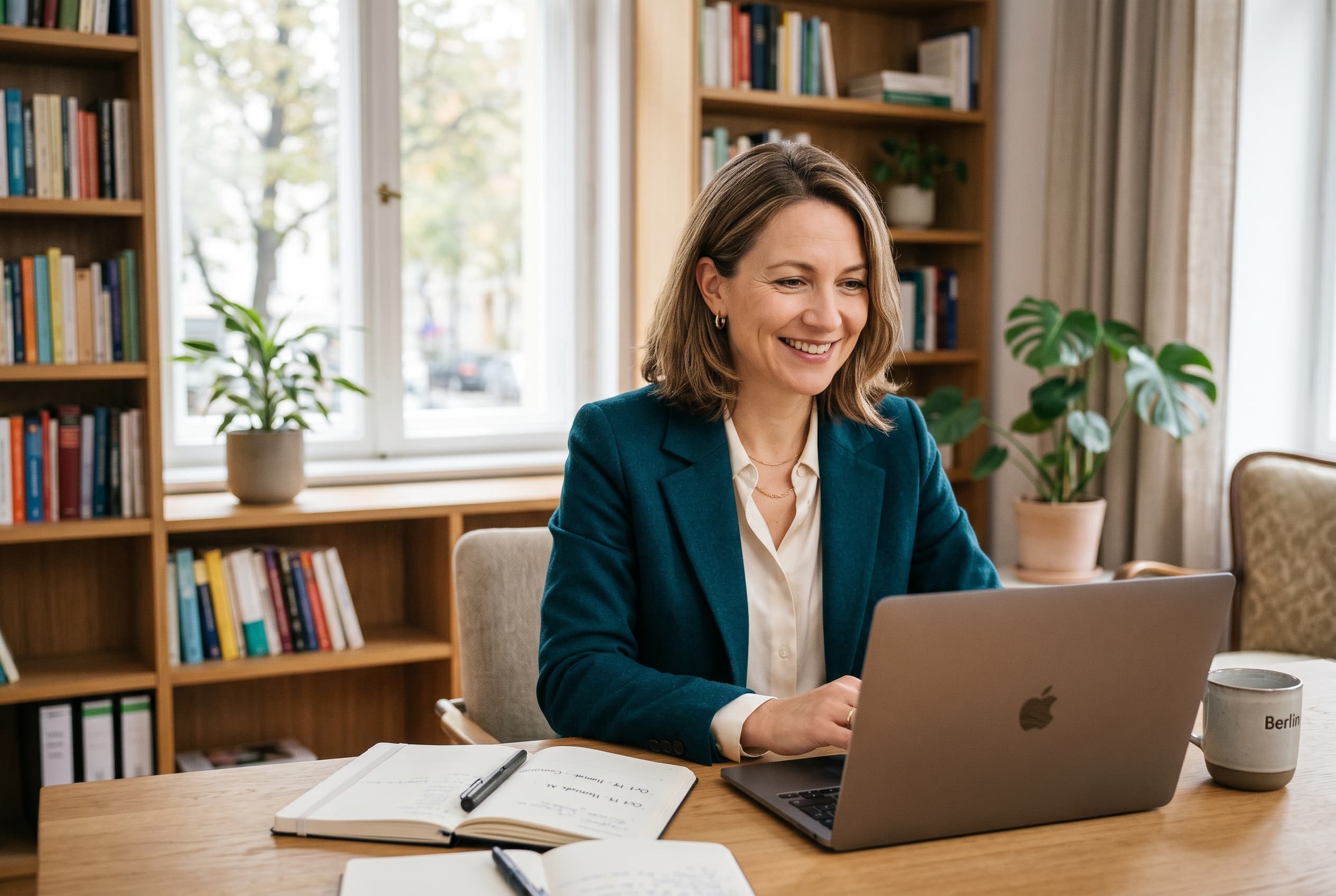 A Medlingua advisor on a Zoom consultation from her home office